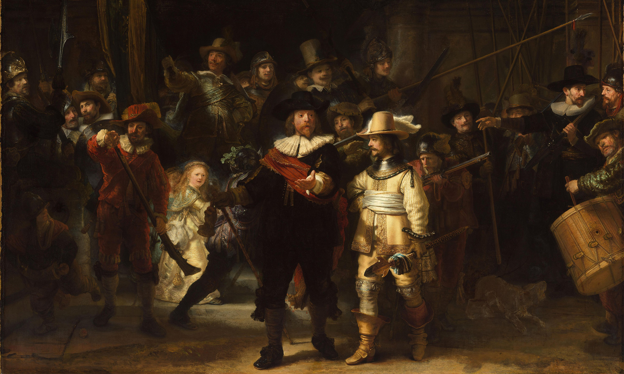 The Night Watch Militia Company of District II under the Command of Captain Frans Banninck Cocq Rembrandt van Rijn (1606-1669), oil on canvas, 1642